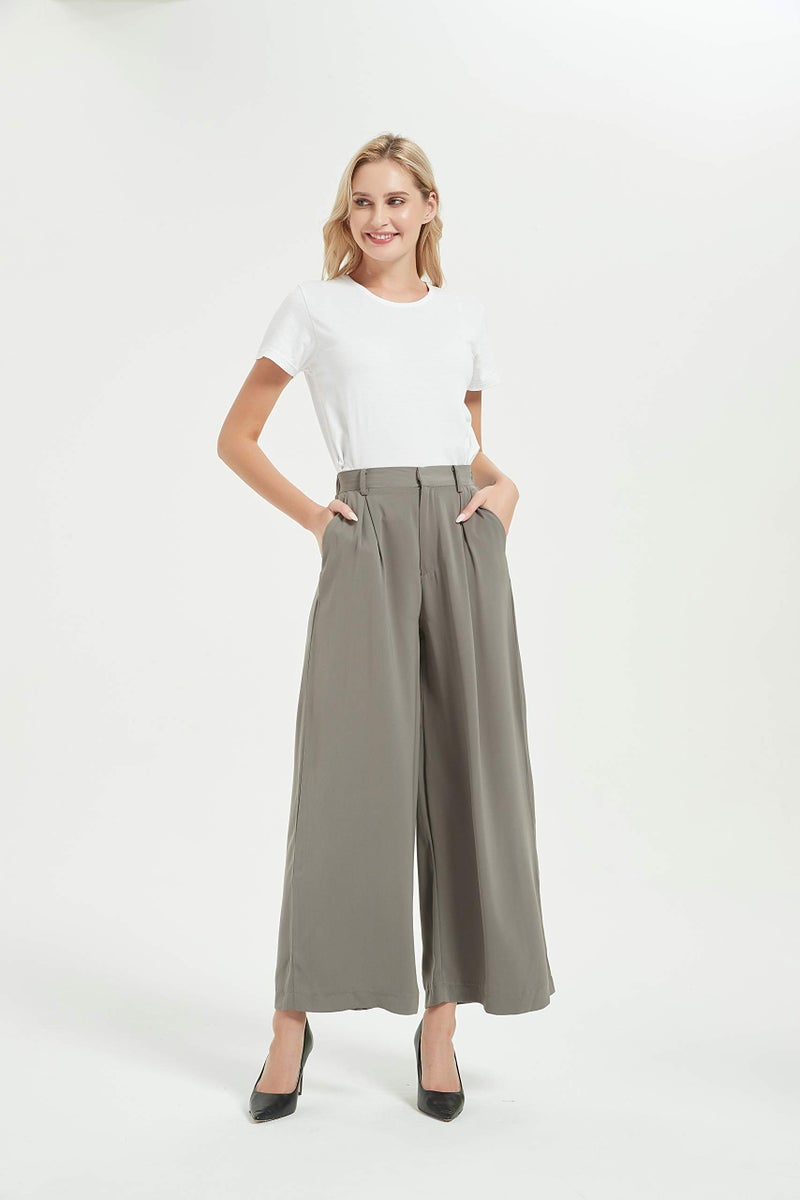 Tronjori Women High Waist Casual Wide Leg Long Palazzo Pants Trousers Regular Size(M, Dark Gray) - Image 2